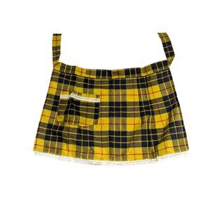 Vintage Yellow & Black Plaid Apron With Pocket & Lace Trim